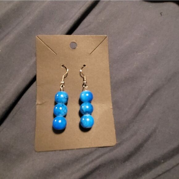 Blue Marble Glass beaded Earrings - Picture 1 of 2
